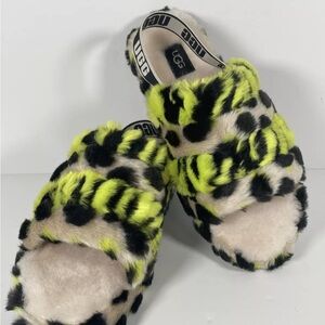 UGG Fluff Yeah Animalia Slippers Green, Cream & Black